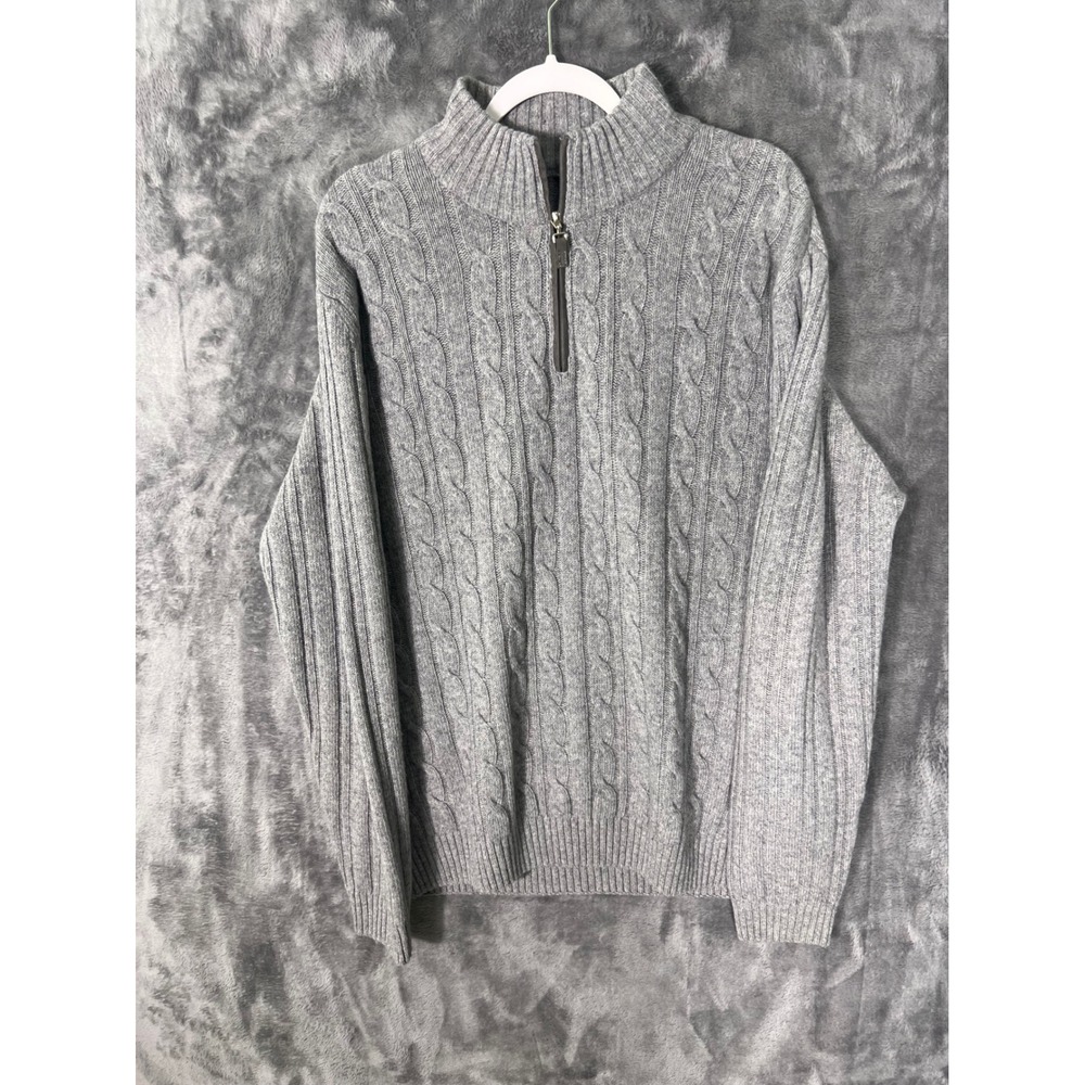 Maglificio Ites Italy Wool Blend Cable Knit Quarter Zip Sweater Gray Mens